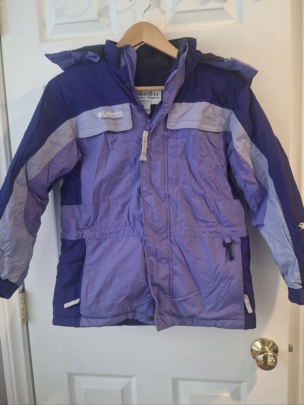 Vtg 90s Columbia Tectonite Ski Jacket Youth 10/12 Purple Blue Winter Snow Coat